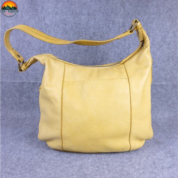 American Leather Co Hobo Bag Yellow Inner Outer Pockets Cottagecore Hippie - Picture 3 of 16